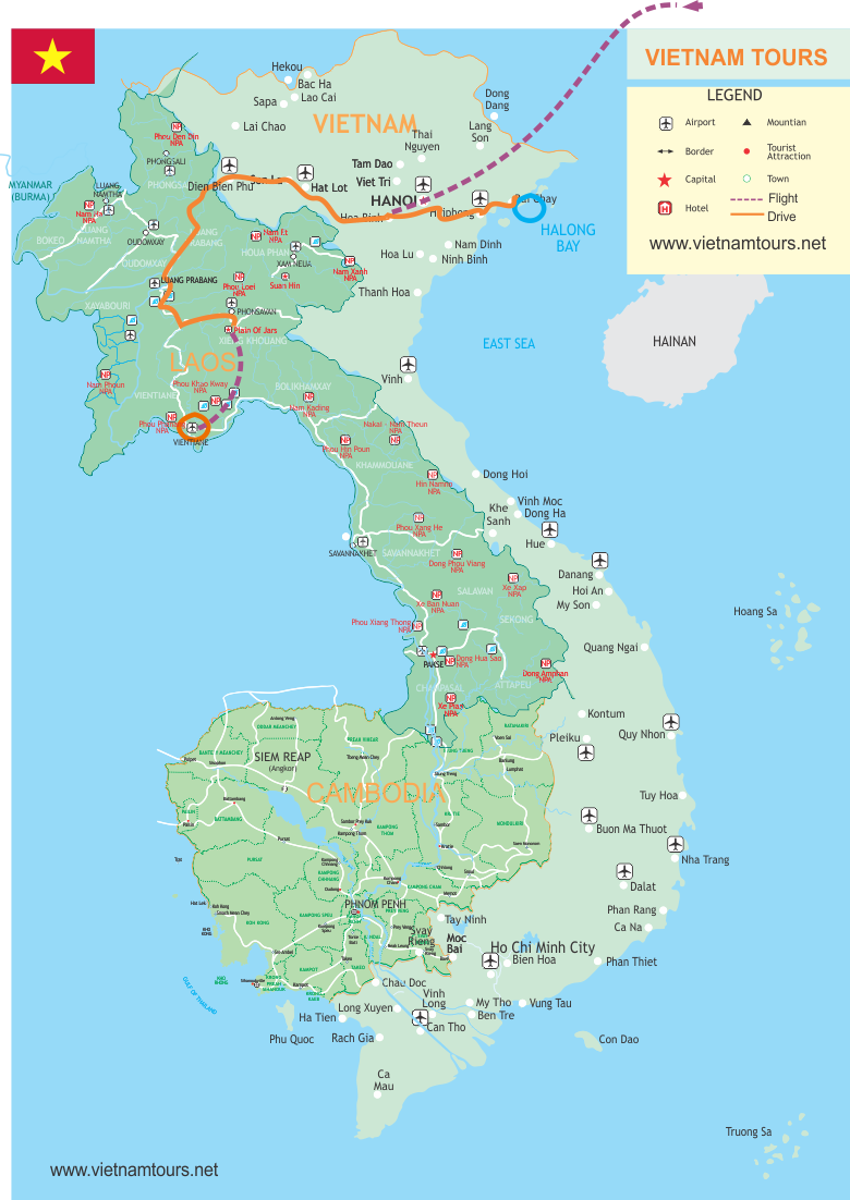 North Vietnam & Laos Adventure - 14 Days map