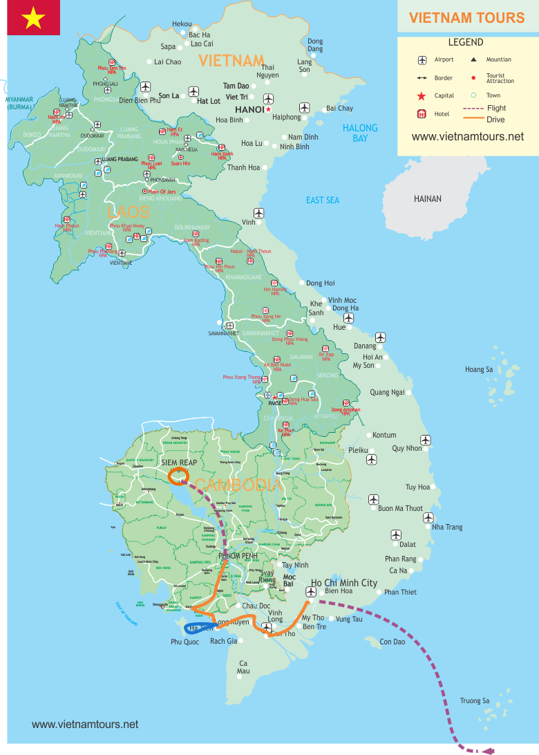 From Phu Quoc Island To Angkor Wat - 10 Days map