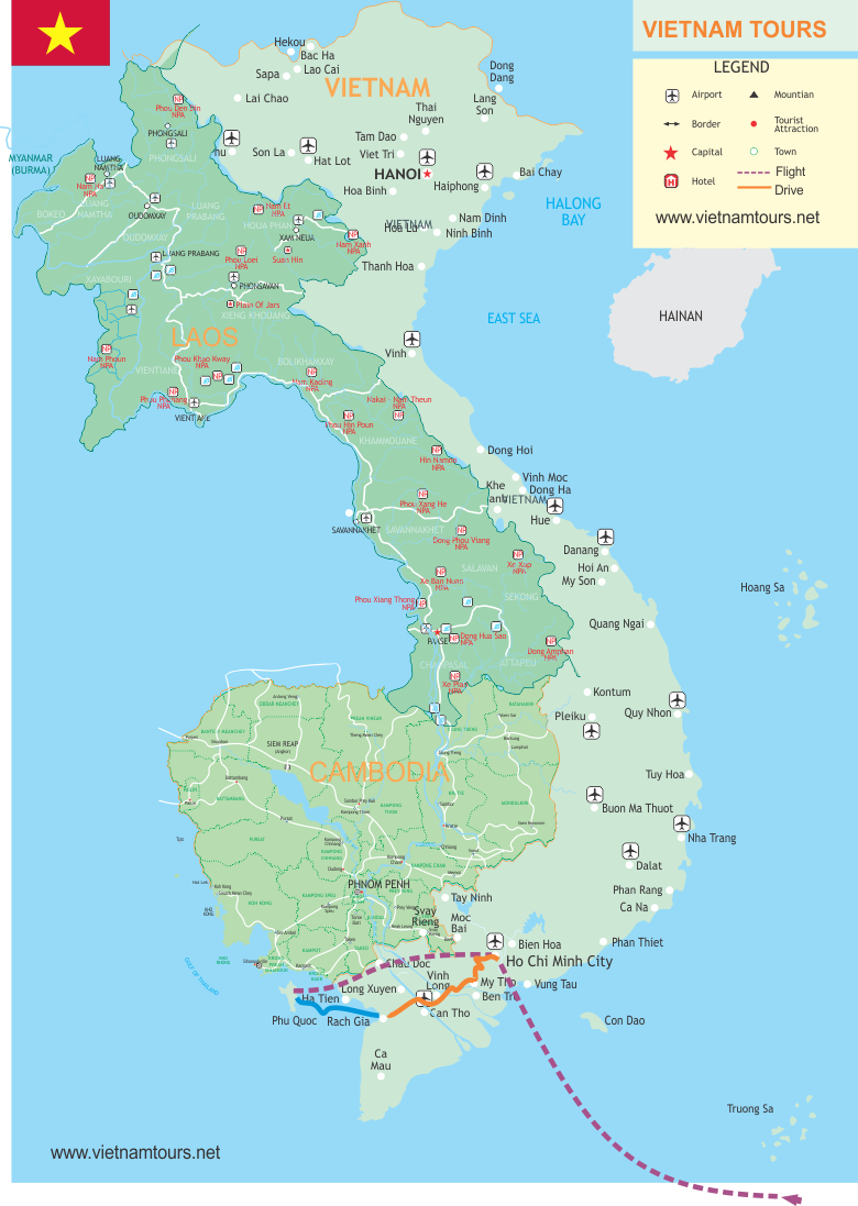 Saigon To Phu Quoc Via Mekong Delta - 7 Days map