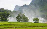 A misty morning at Ban Gioc waterfall