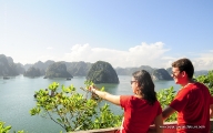 Beautiful romance in warm sun shine on Halong bay