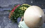 A flower street vendor in Hanoi
