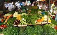 Selling homegrown vegetables and fruits in the market 